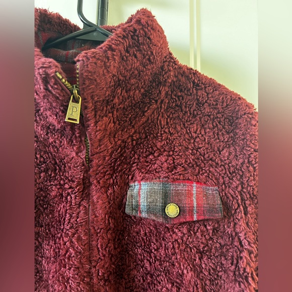 Pendleton sherpa plaid - lined retro fuzzy full-zip fleece jacket small maroon - Picture 3 of 8